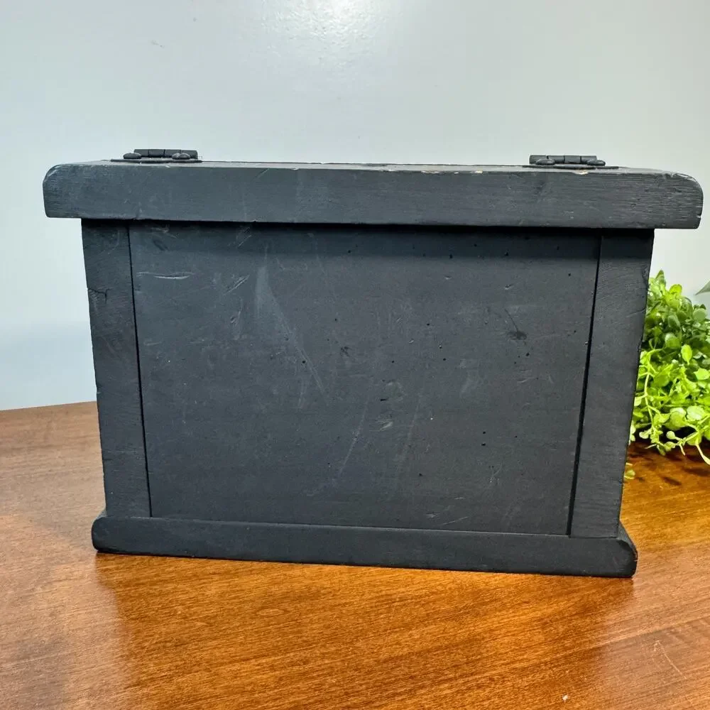 Spooky Halloween Black Wood Recipe Box Countertop Slant Top Cards 9 x 5.25 x 6.5